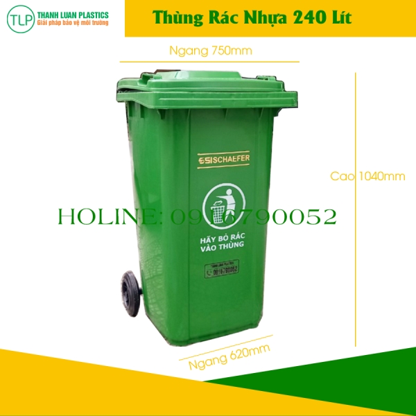 Thùng rác nhựa 240 lít có 2 bánh xe - Thùng Rác Đà Nẵng - Công Ty TNHH Thành Luân Plastics
